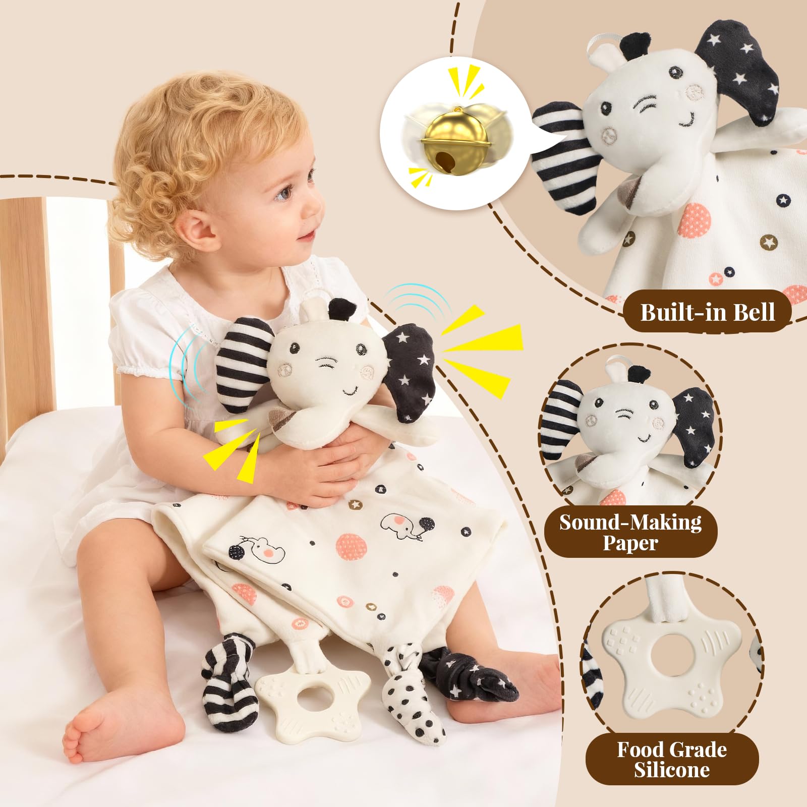 EAQ Baby Comforters Soft Baby Toys for Newborn Essentials Newborn Baby Gift for Girl&Boy -Black and White Sensory Toys (ELEPHANT) - Image 4