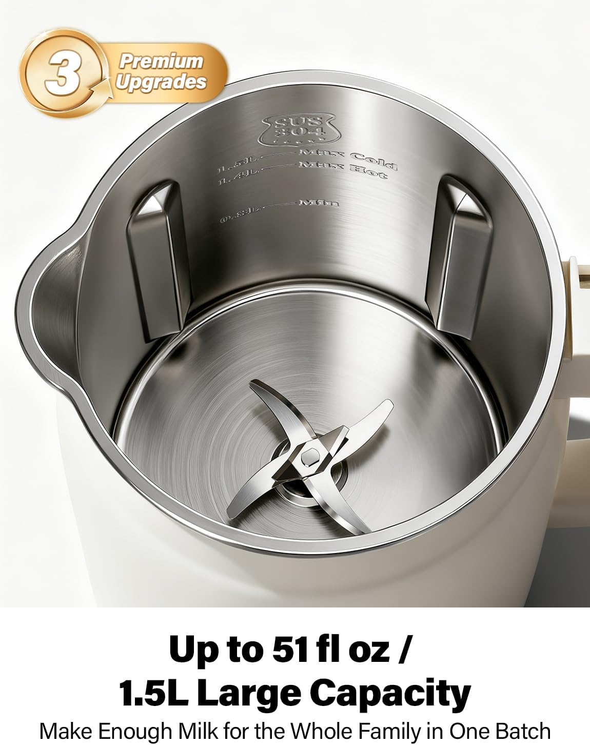 Nut Milk Maker Machine 51oz, 10-in-1 Soup Maker with 140℉ Heating & 8H Keep Warm, Touch Screen Plant-Based Milk Maker for Almond, Oat & Soy, 12H Delay Start & Self-Clean, Noise Reduction