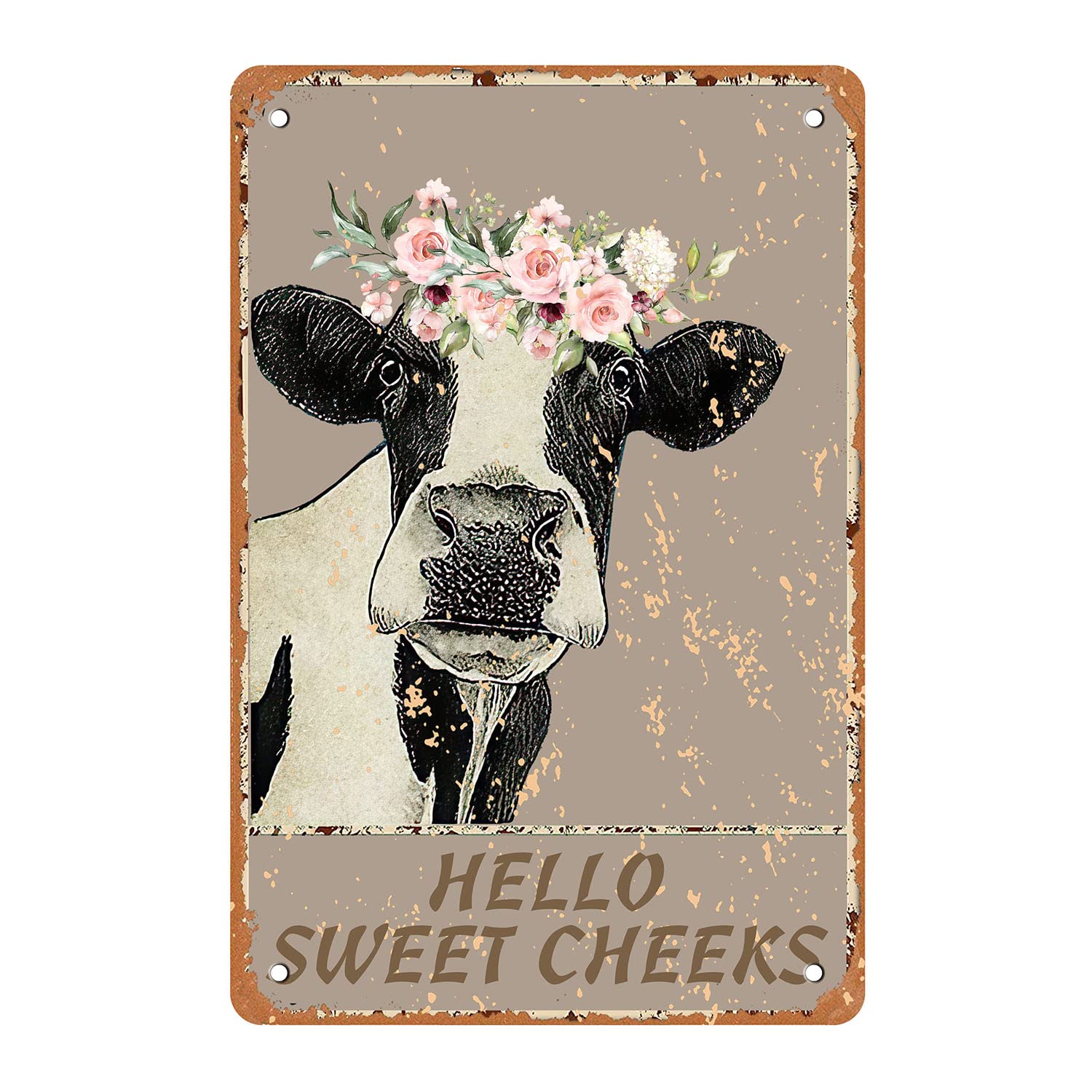 Sweet Cheeks Cow Wall Decor,Hello Decorative Tin Sign Funny,Cheeky Cow Vintage Retro Poster Paintings Color 8x12inches