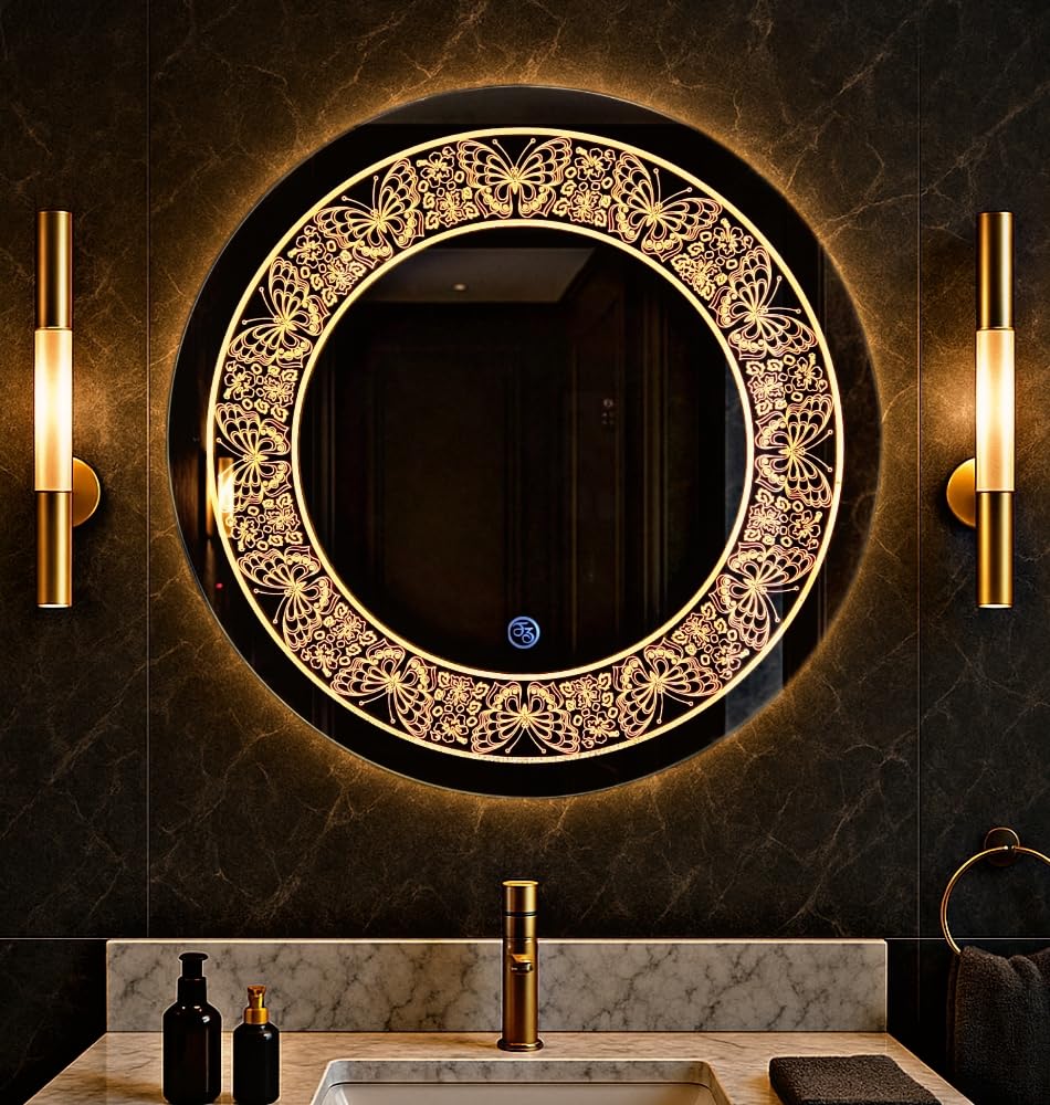Round LED Bathroom Mirror, 18x18 Inch, 3 Colour Warm/Cool/Natural, Touch Control, Wall Mount-image-4