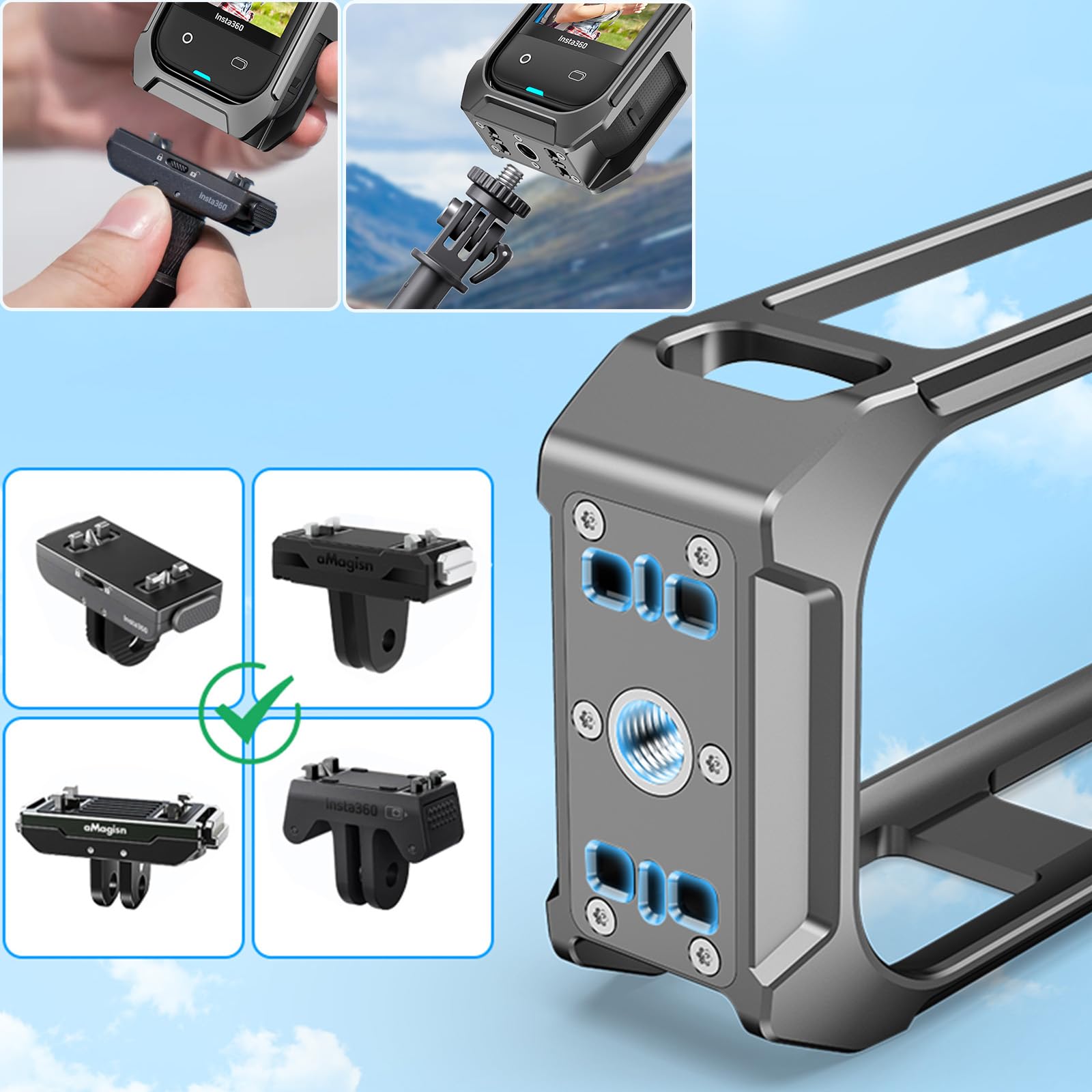Magnétique Quick Release Support pour Insta360 X5 Cadre de Protection Métal Caméra Cage Extension Verticale Horizontale Cage Accessoires pour Insta360 X5