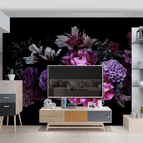 Miniatura 3 de Papel tapiz floral de peonía negra para dormitorio, flores botánicas moradas, murales de hojas, sala de estar, fondo de televisión, mural de pared