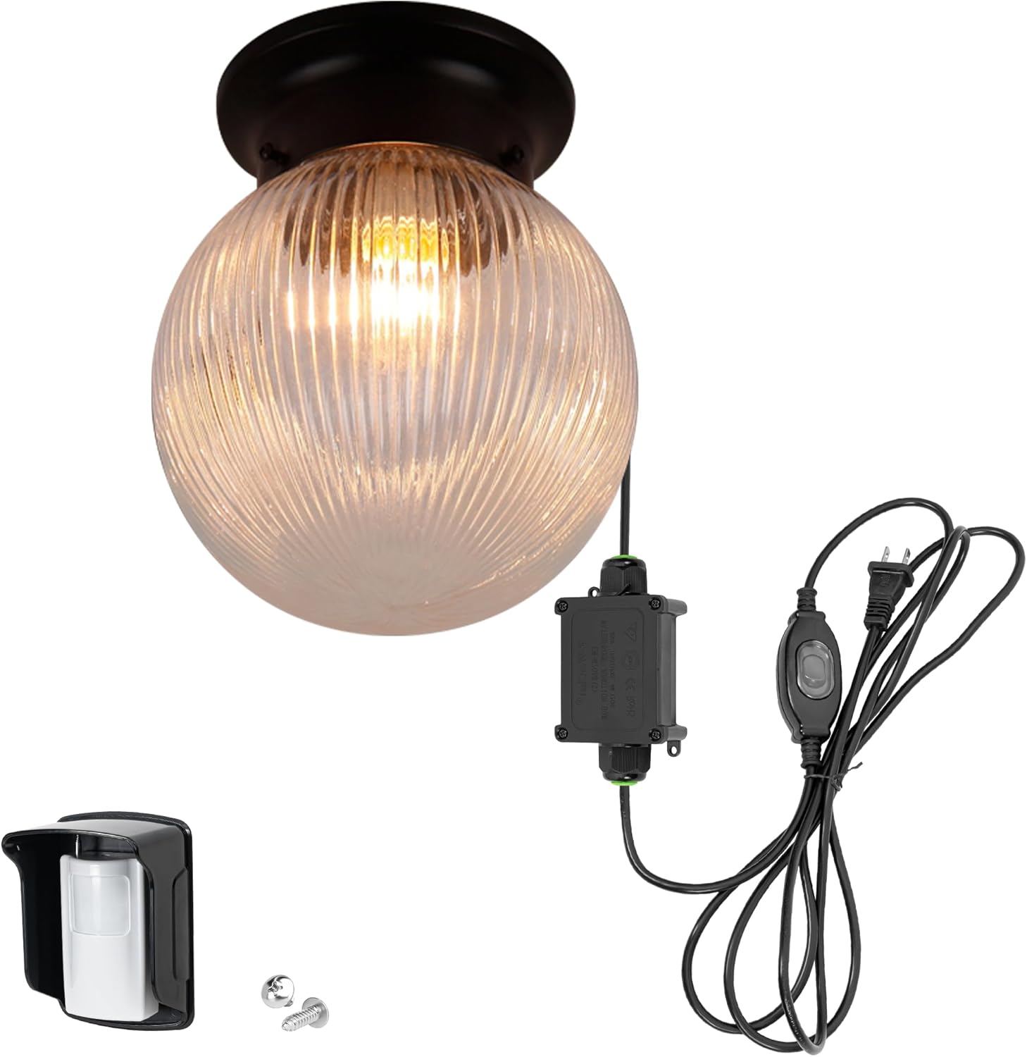 Vintage American Style Antique Ceiling Light Motion Activated, Wireless PIR Detector, Adjustable Detection Range, Plug-in Ceiling Fixture for Hotel Corridor Hallway