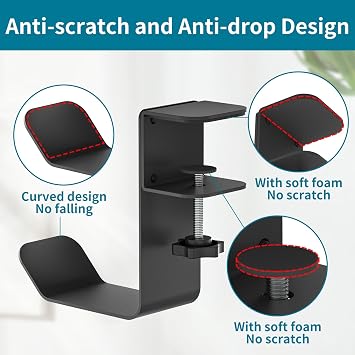 tiebutie Universal Metal Headphone Hook for Desk Hanger Headset Holder Stand with Adjustable Arm Clamp PC Gaming Headset Headphone Holder Desk for Most Headphones and Other Accessories