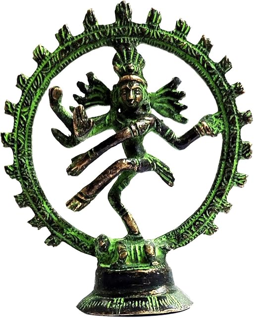 Purpledip Brass Idol Nataraja: Antique Finish Mini Statue of Siva in Cosmic Dance (12060)