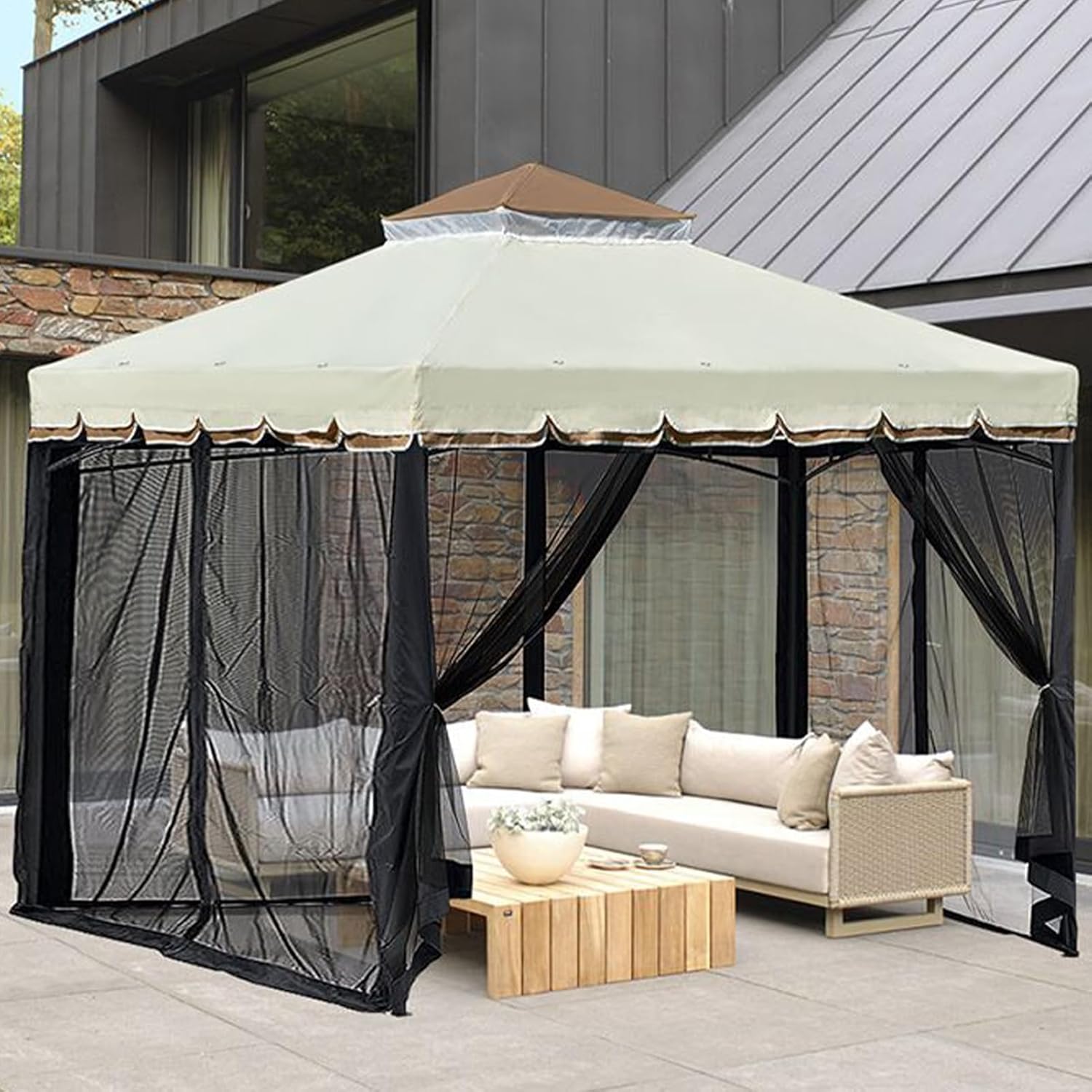 Gazebo Netting - 10×10FT Pergola Mesh, 4-Piece Ventilated UV-Resistant Cover, Easy Install Durable Fabric | Excellent Breathability Practical Outdoor for Balcony Dog Kennel Camping Tent RV Summer