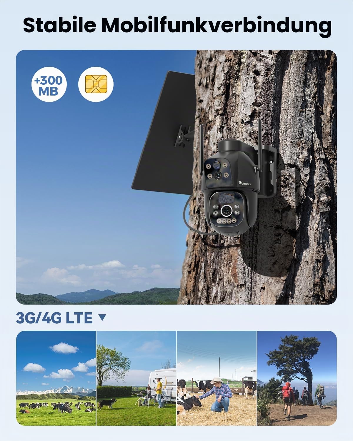 Ctronics 4G LTE Überwachungskamera Außen mit SIM Karte, schwarz