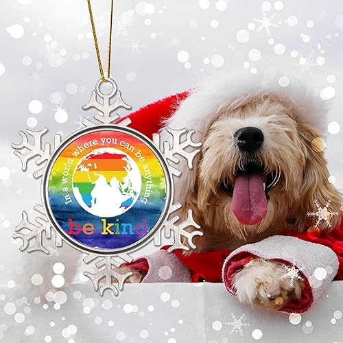 Miniatura 10 de Y'all Means All Adorno para decoración de árbol de Navidad, bisexual orgullo gay, regalo del mismo género, adornos de Navidad de copo de nieve de