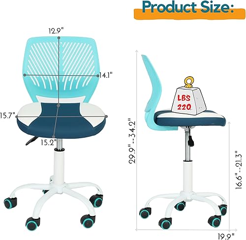 Miniatura 17 de FurnitureR Silla de trabajo de escritura para adolescentes, niños y niñas, ruedas giratorias de 360 grados, asiento de tela suave, respaldo F-aqua,C