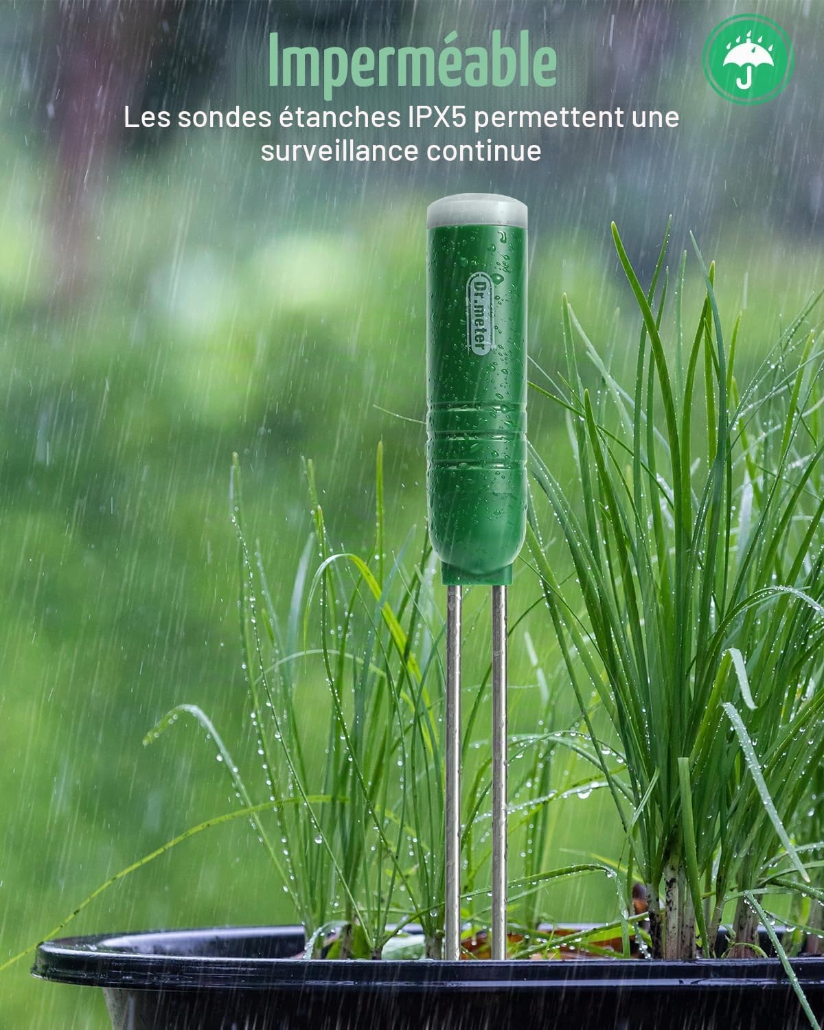Dr.meter Testeur Humidité Plante, 4 en 1 Hygrometre Plante Testeur de Sol/Température/Lumière/Heure avec écran LCD pour Jardin, Ferme, Plantes à Gazon Intérieur et Extérieur (Batterie Non Incluse)