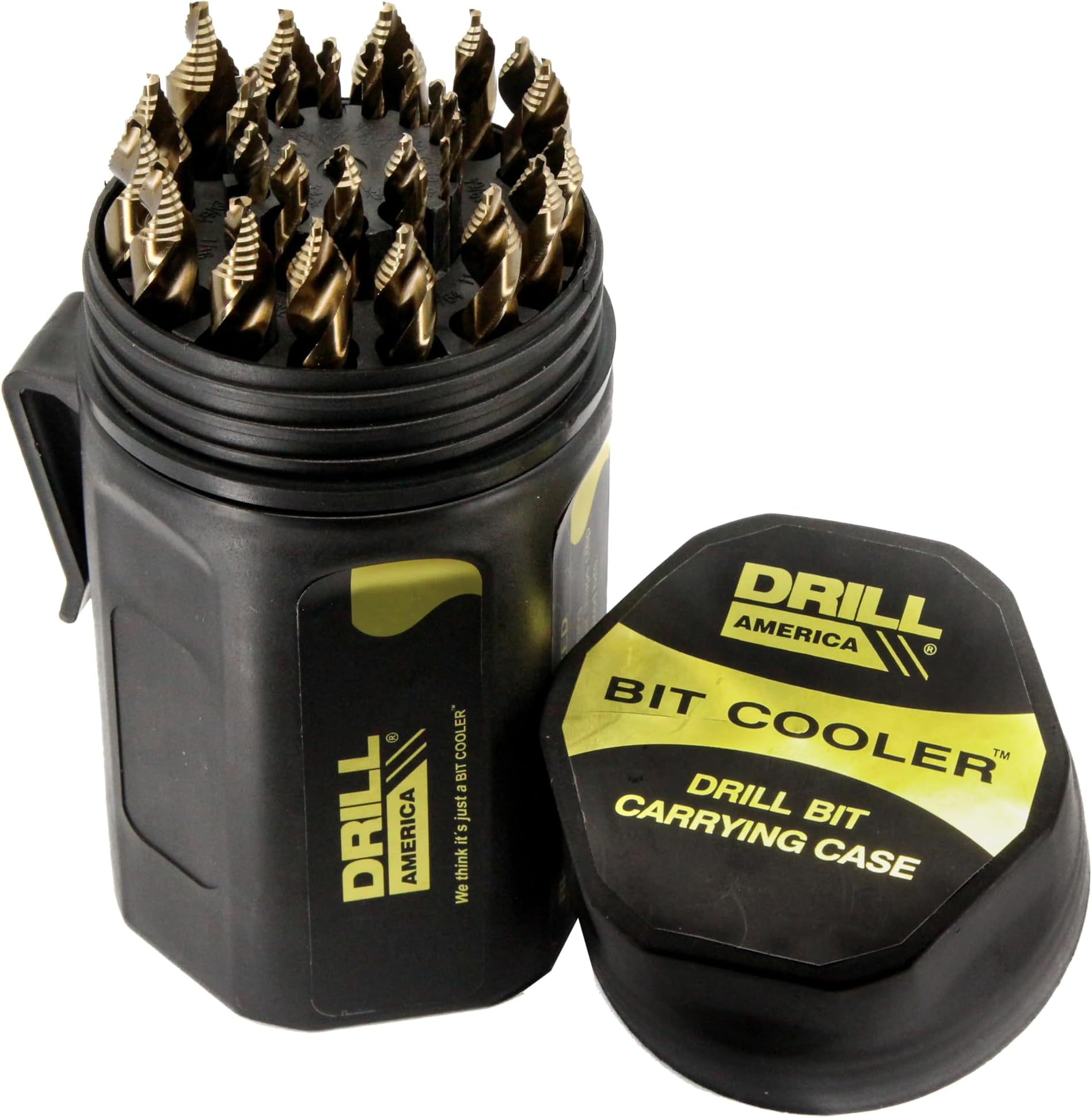 Drill America 29 Piece Cobalt Stepped Point Drill Bit Set in Round Case w/Gold Oxide Finish for Drilling Acrylic, Steel, Hard Metals, Sizes 1/16" to 1/2" x 64ths, GSC Series GSC29J-PC