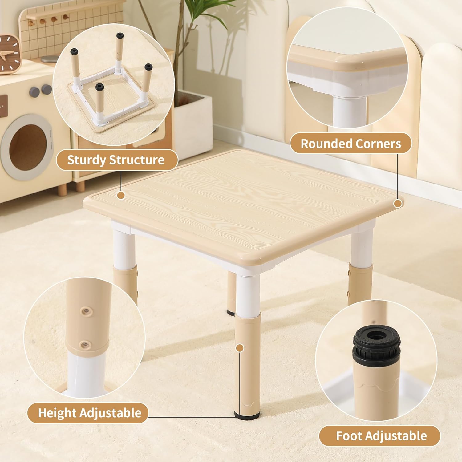 Hulaibit Kids Table and 2 Chairs Set, Height Adjustable Toddler Table and Chairs with Anti-Slip Foot Covers, Graffiti Desktop Arts & Crafts Table for Daycare, Classroom
