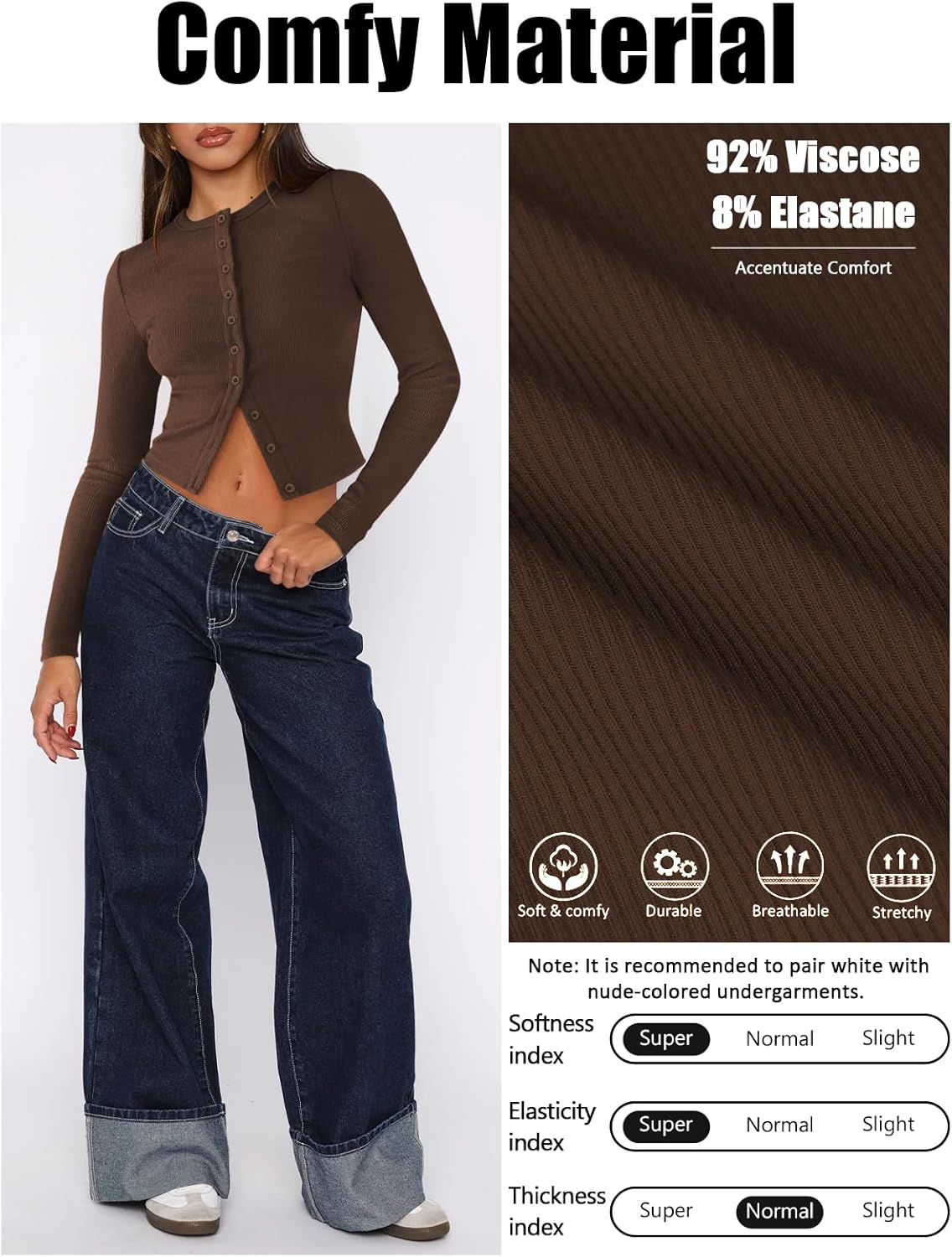 Womens Ribbed Button Down Long Sleeve Top Knit Button Up Fitted Cardigans Cropped Cute Fall Going Out Tops for Women - Image 5