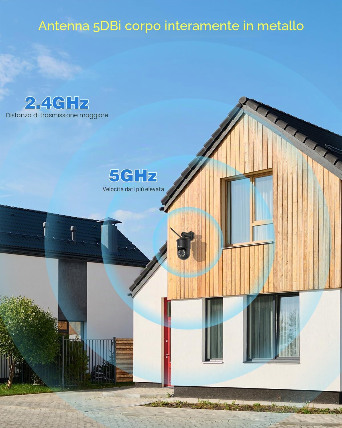 Ctronics 4K Telecamera da Esterno WiFi, Auto-Tracking, Allarme sonoro e luminoso, 5/2,4GHz, Rilevamento AI, 30m Visione Notturna a Colori, 256GB TF/Cloud [Metallo Pieno]