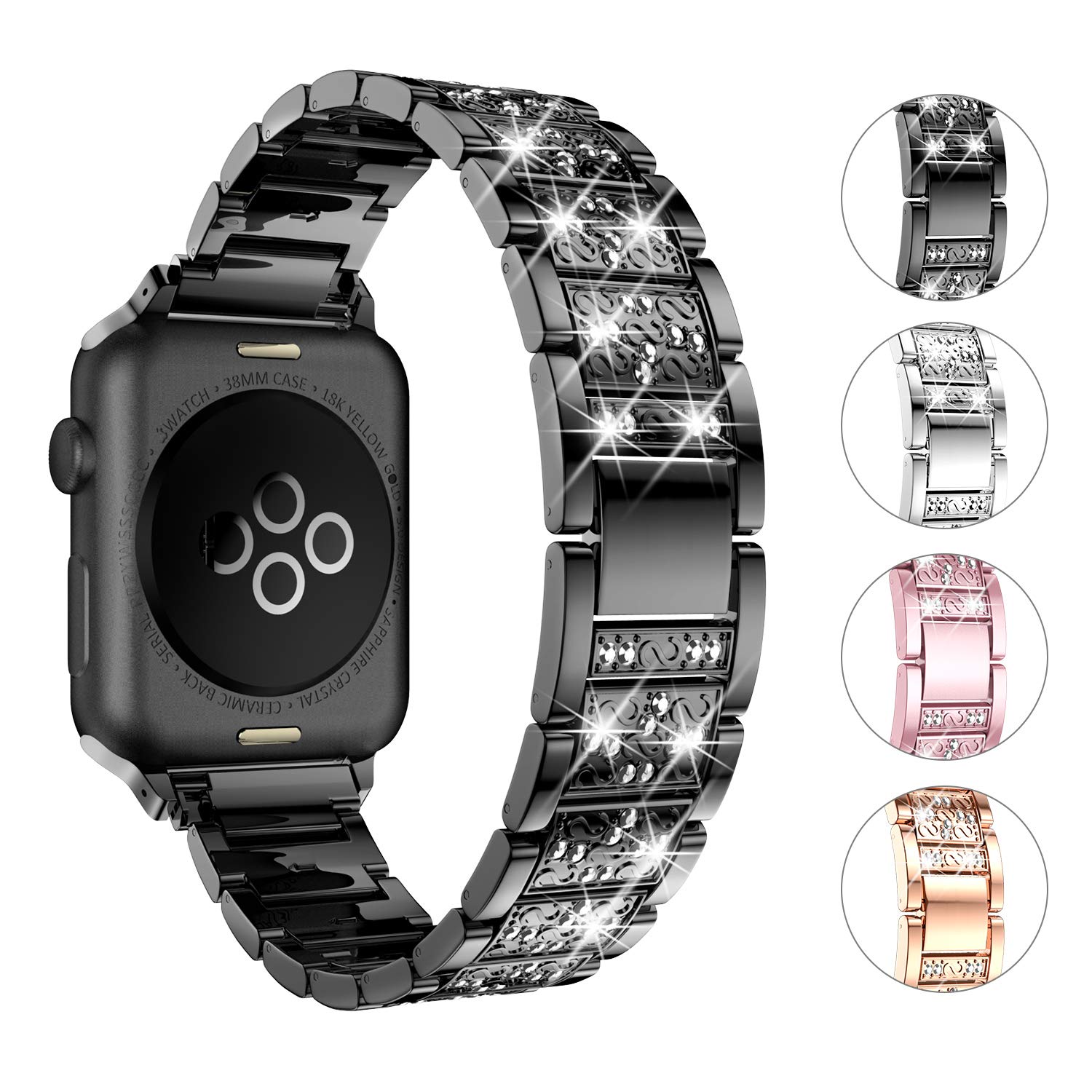 TOWOND Bling Band Compatible with Apple Watch Band 38mm 40mm Women, Jewelry Metal Diamond Bracelet Replacement for iWatch Band Series SE Series 6/5/4/3/2/1 Black, 42mm/44mm