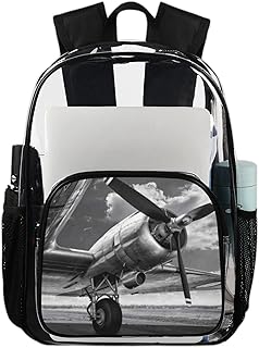 Mochila transparente de aviões para serviço pesado, mochila transparente à prova d'água de avião vintage mochila transparente de PVC com alça de ombro reforçada para escola, trabalho, viagens, Multicor