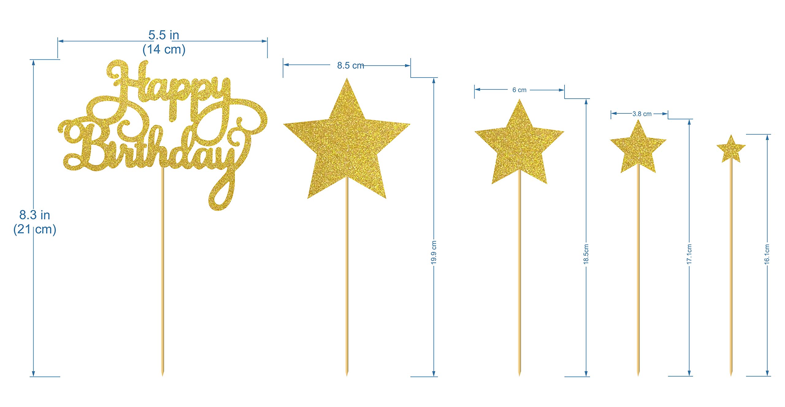 SVM CRAFT® Happy Birthday Cake Topper 15 Pcs with Golden Silver Glitter and Stars Cupcake Toppers for Kids Boy's Girls Adults 30th, 40th, 50th,60th Birthday Decorations Items/Cake Accessories 1