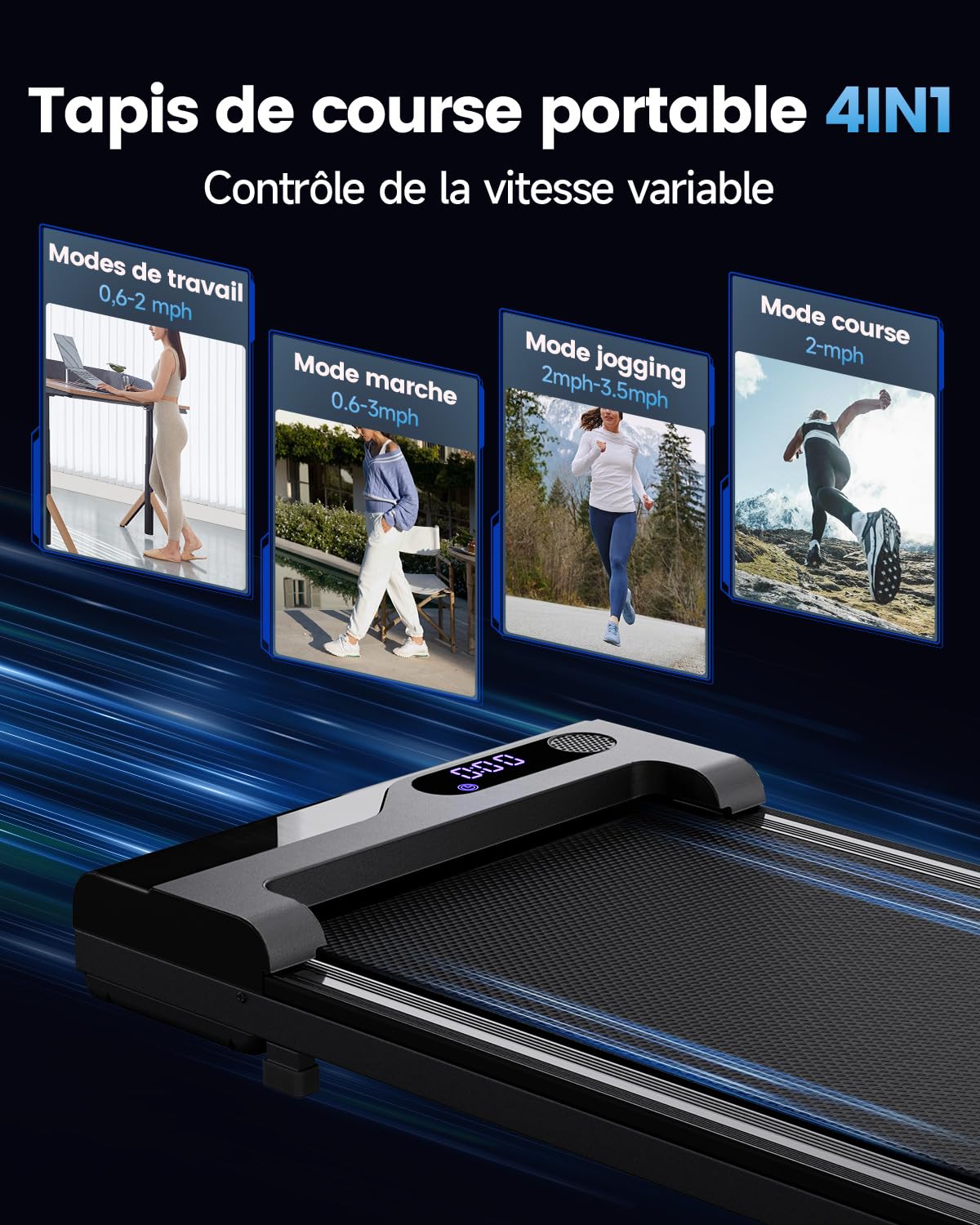 Zeporix Tapis de Course électrique Peu encombrant Portable avec 4 Modes de Vitesse télécommande écran LED