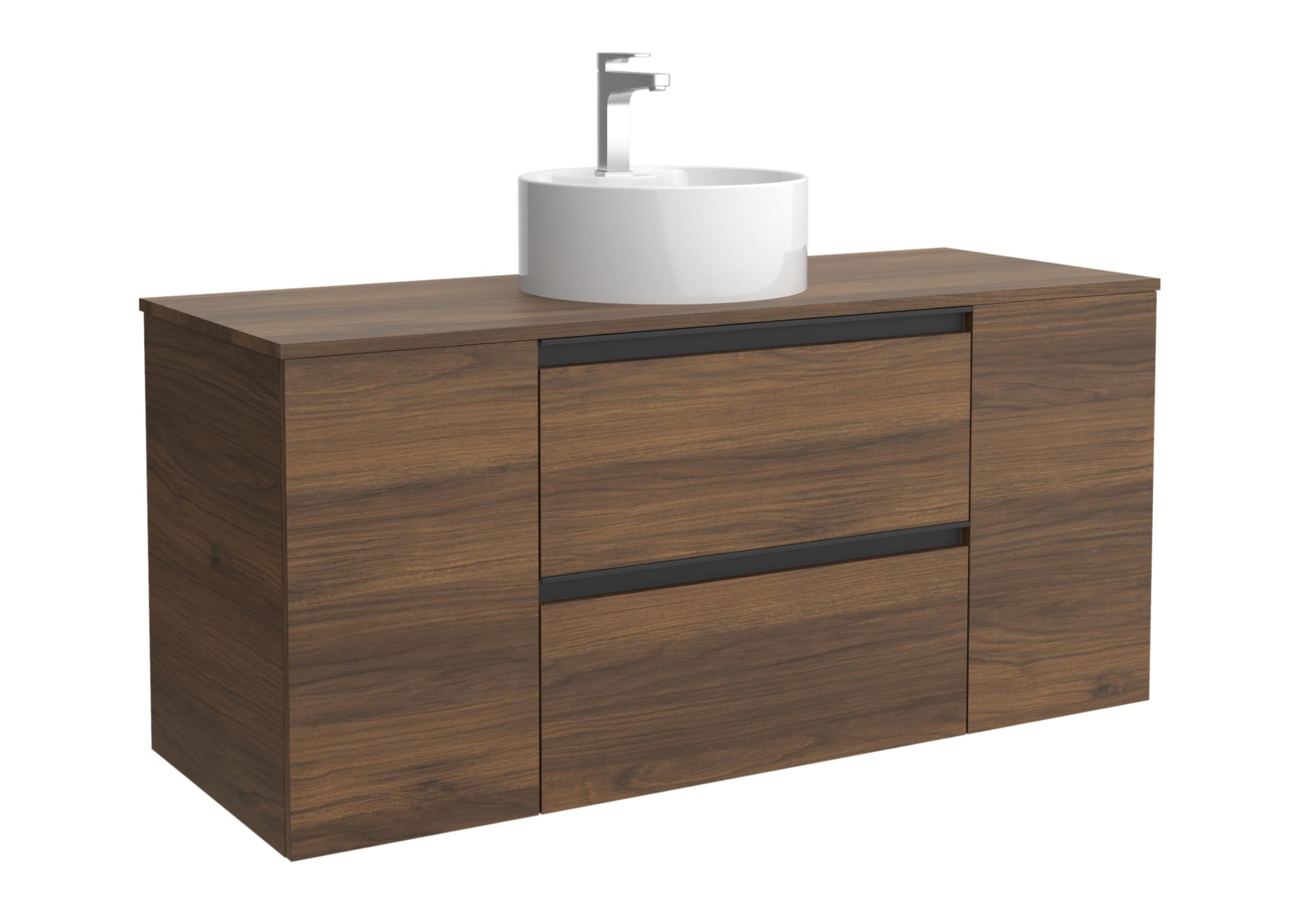Mueble de Baño BEQUIA Plus Metal 120cm Nogal | Lavabo sobre encimera Porcelana Centrado 1P