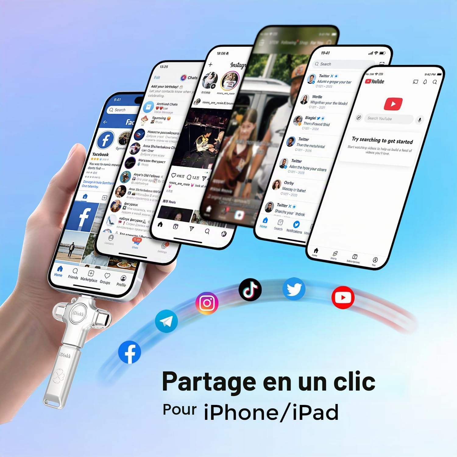 iDiskk Clé USB 128 Go de Sauvegarde Automatique pour transférer et Sauvegarder des Photos, des vidéos, des Photos pour iPhone, iPad, Android, Mac et PC