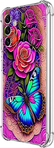Funda para Galaxy A54 5G, diseño de flores de mariposa azul, protección contra caídas, a prueba de golpes, carcasa protectora de cuerpo completo