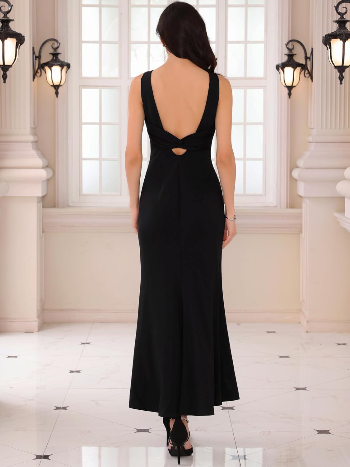 Women's Formal Dress Evening Dressy Prom Boat Neck Backless Maxi Cocktail Wedding Dresses - Image 4