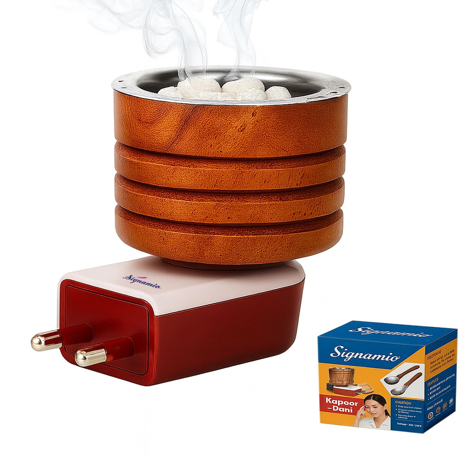 SIGNAMIO® Kapoor Kapur Dani Camphor Karpuram Bakhoor Oud Aroma Oil Diffuser Incense Dhoop Burner Electrical Stand Machine for Home Fragrance Room Freshener -DN-2,Sheesham Wood