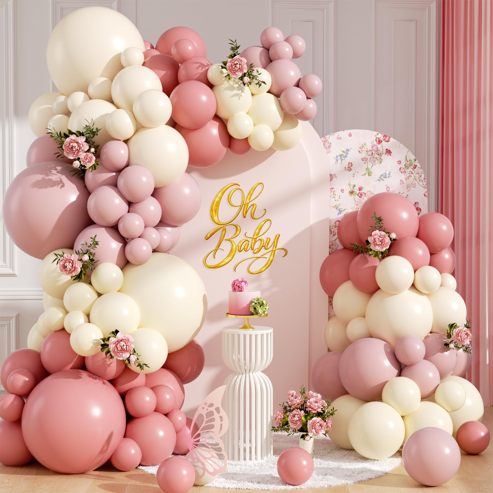 Dusty Pink Balloon Arch Kit 115Pcs Retro Blush Pink Sand White Balloons Garland Kit Neutral Boho Peach Nude Beige Cream Birthday Party Balloons for Girls Women Baby Shower Bridal Wedding Decorations
