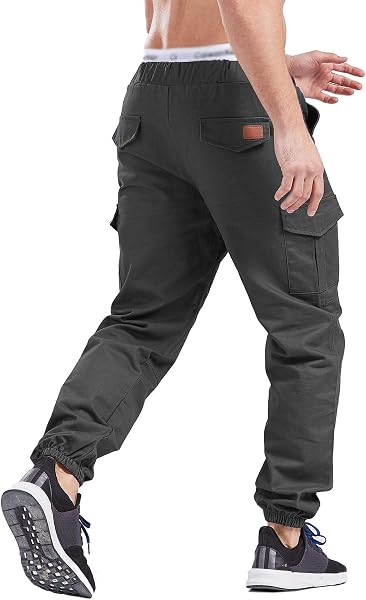 SOMTHRON Hombre Pantalón Cinturón de Cintura elástico Pantalones de chándal de algodón Largo Jogging Pantalones de Carga Deportiva de Talla Grande Jogger Slim Fit Pantalones - 5