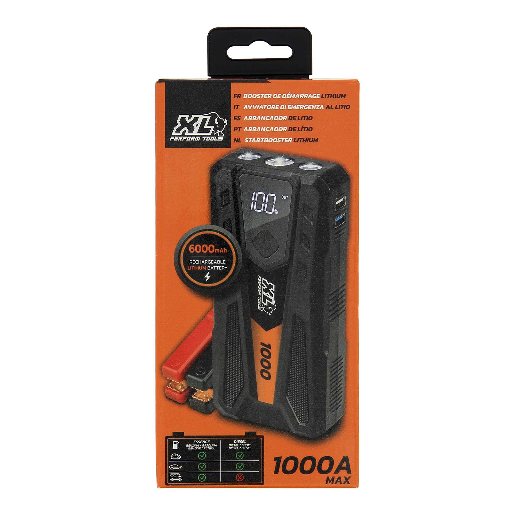 XLPT 553998 Booster Avviamento Auto 1000A Picco e 500A Avvio, Avviatore Batteria Litio 6000mAh USB-C Portatile