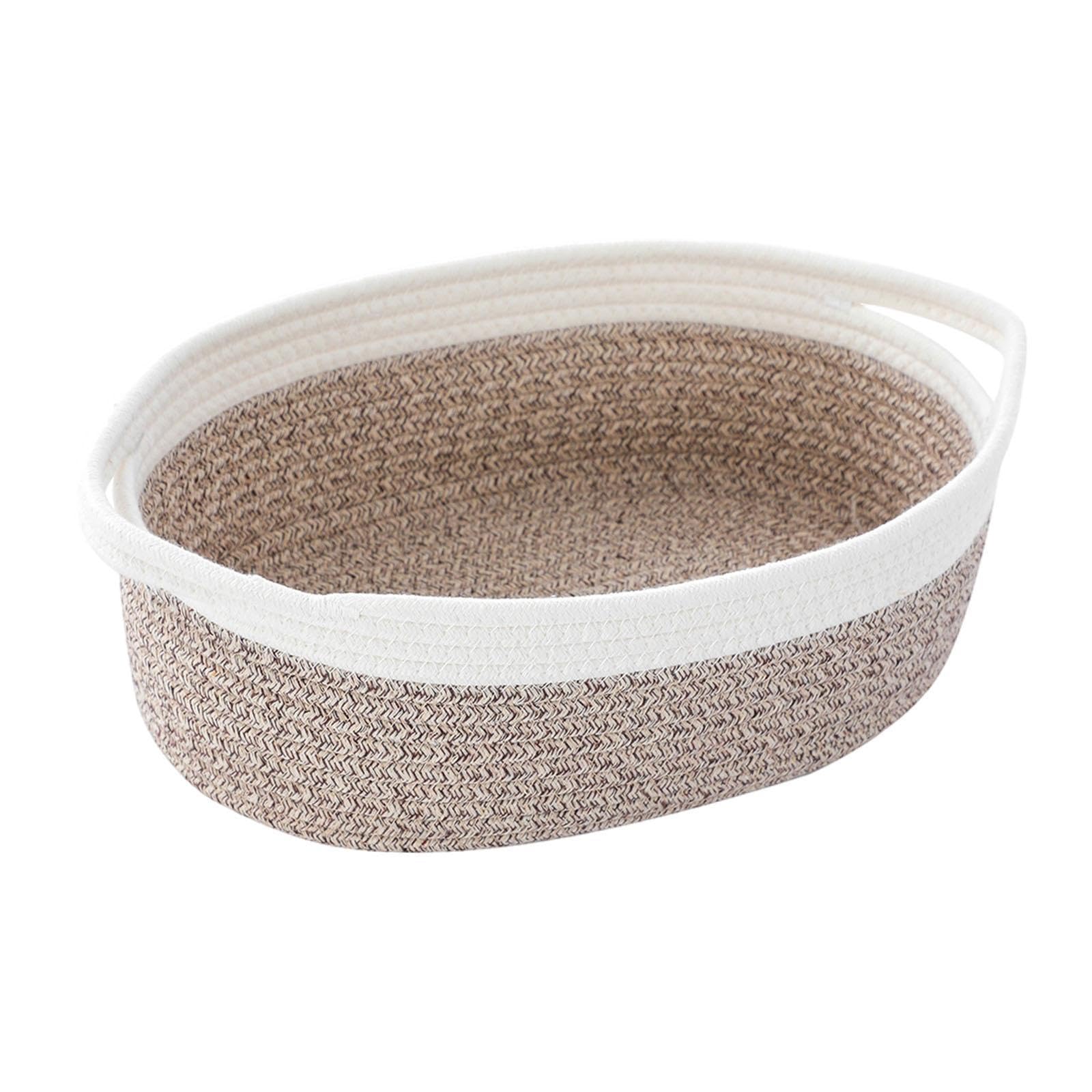 Panier tressé en corde de coton blanc et marron pour rangement de chambre