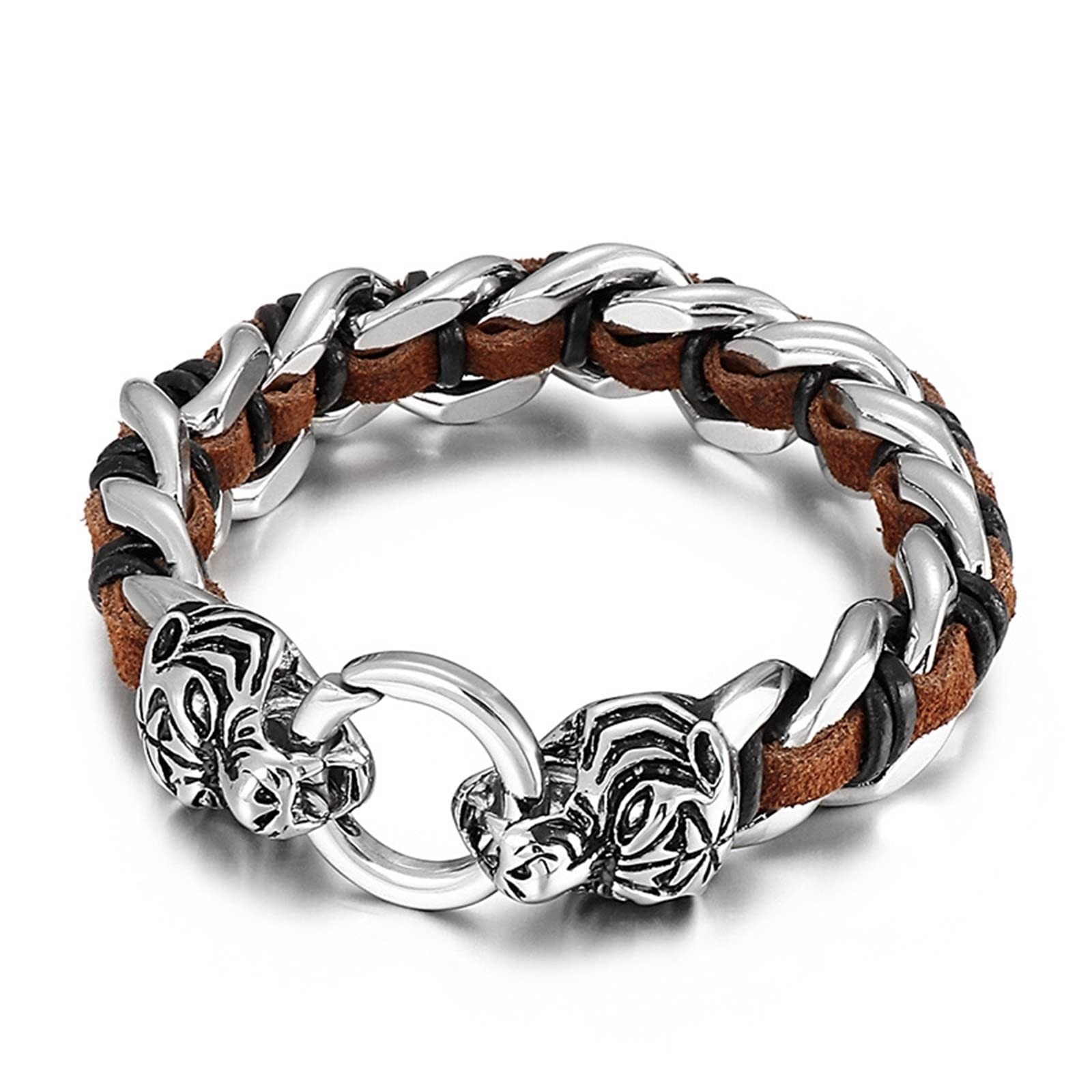 Regalo para Hombres Pulsera con dijes navideños, Brazalete de Cuero de PU, Pulsera de Cuero Tejida Personalizada, Cadena de muñeca Punk para Hombres, Acero Inoxidable con Cierre magnético, Cuero