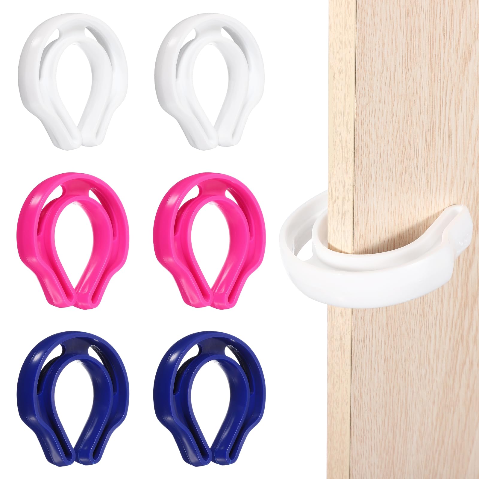 PATIKIL 6 PCS Door Pinch Guard, Door Slam Stopper Finger Pinch Guard Slam Preventer Durable First Responder Wedge C Shaped Plastic for Slamming Doors Pets Locked in Rooms, White Pink Blue