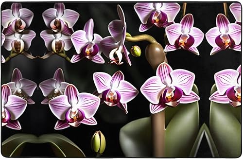 Alfombra con patrón de orquídea Bell para dormitorio, suave antideslizante, tapete impreso grande para interiores exteriores, 60 x 39 pulgadas