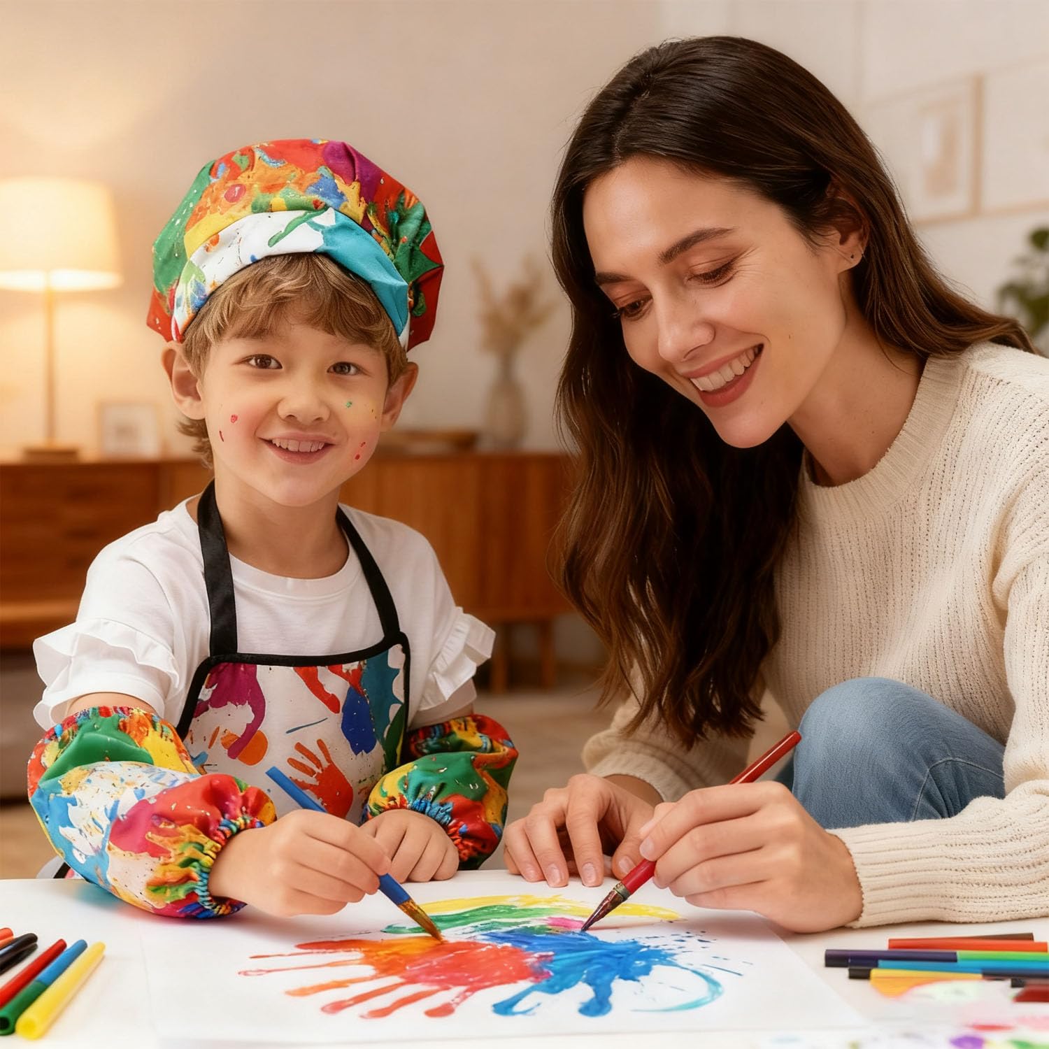 Ptyism Kids Painting Smocks(With a Hat and Sleeve Cover) Kids Painting Aprons,Kids Painting Smock丨Paint Aprons for Children for Painting Cooking - Image 4