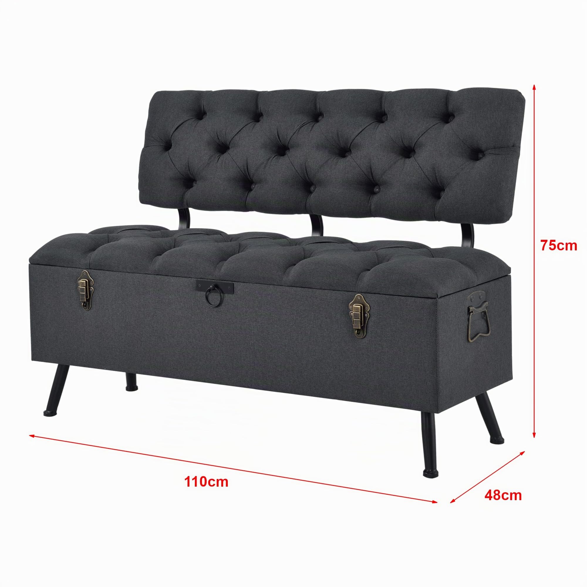 [en.casa] Banco Tapizado 110 x 48 x 75 cm Asiento Cómodo Banqueta Puf Acolchado Pasillo Salón Dormitorio Gris Oscuro