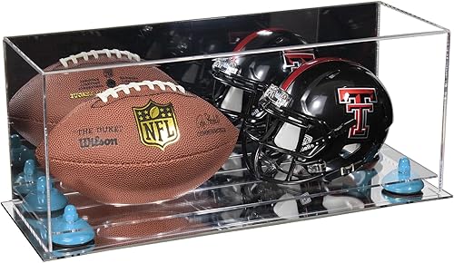 Miniatura 108 de Better Display Cases Acrílico 2 Mini casco de fútbol (no tamaño completo) vitrina con base de césped transparente (V46/A019)