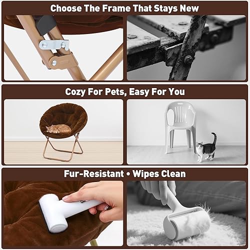 Miniatura 10 de MoNiBloom Silla redonda plegable de piel sintética para dormitorio, sala de estar, dormitorio, marco de metal plegable, de gran tamaño, cómoda,