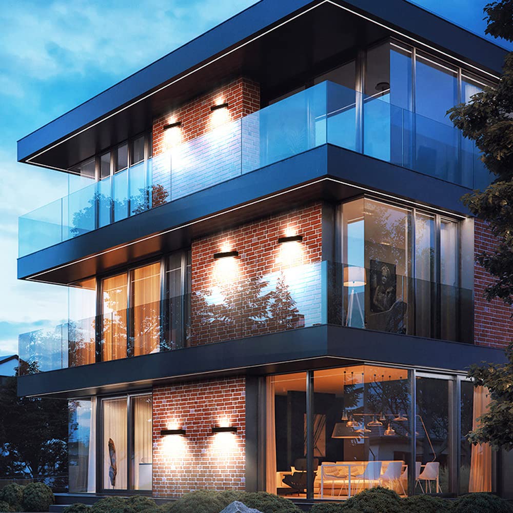 Luces de pared solares hacia arriba y hacia abajo Luz de porche exterior negro mate Aplique de pared impermeable IP65 con luces LED blancas cálidas para jardín, patio, garaje, puerta principal
