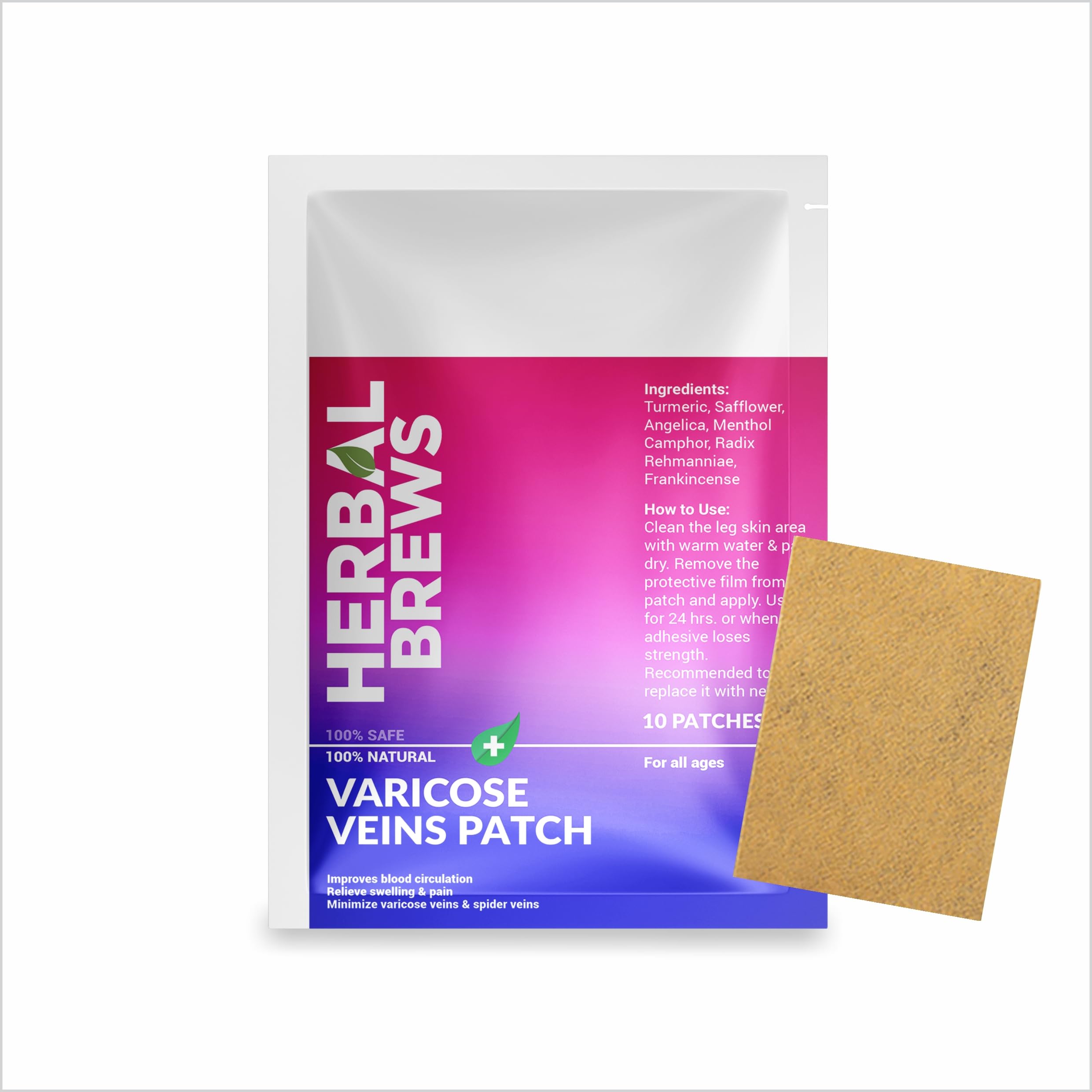 Herbal Brews - Varicose Veins Patches with Turmeric & Natural Ingredients for Instant Relief | Smoothening Veins, Reduce Swelling & Relieve Pain Reduces Cramps, Itching & Swelling | Improve Blood Circulation - 10 Patches-picture-23