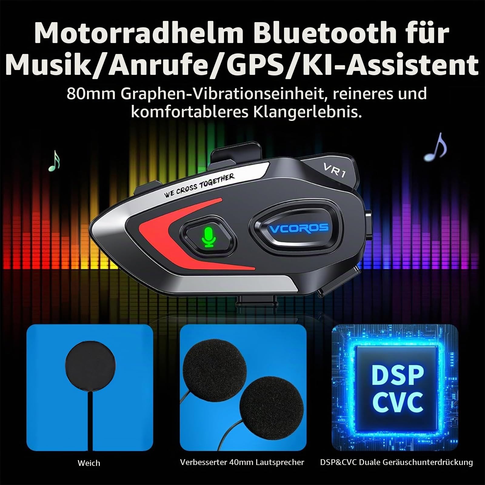 VCOROS Motorrad Helm Headset VR1 Motorcycle Kopfhörer Helmet