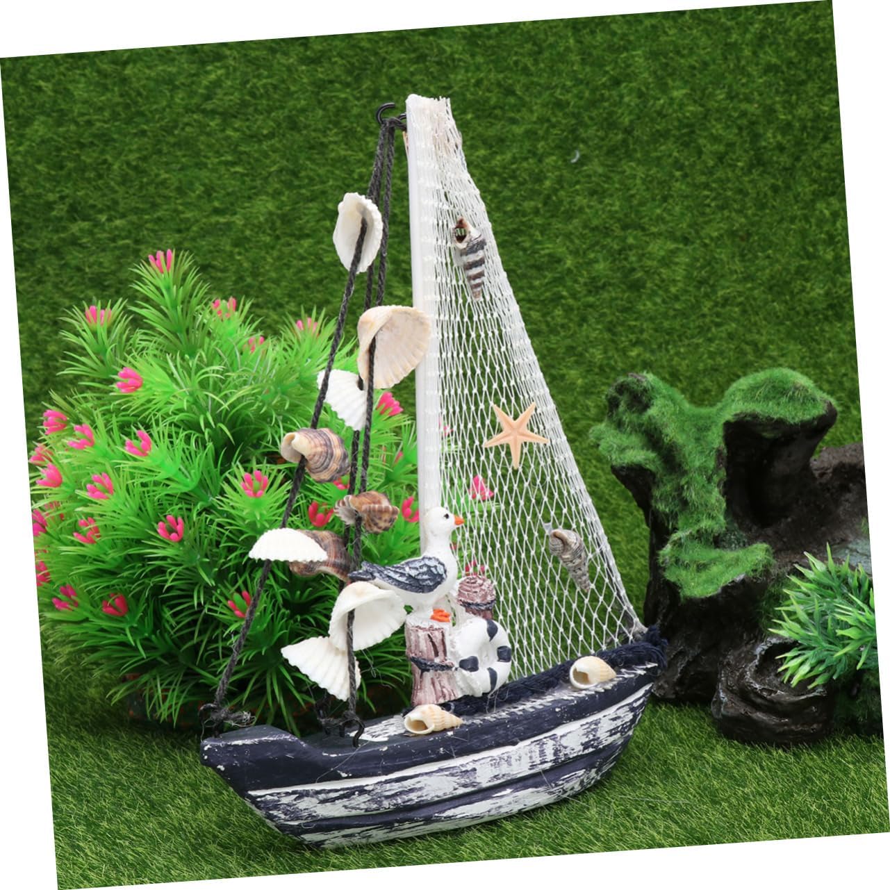 Garneck Real Shell Sailing Boat Ornament Resin Craft Home Decoration for Family Friends