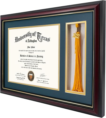 Miniatura 3 de GraduationMall Marco de diploma de madera de cerezo de 11 x 17 pulgadas con soporte de borla para documentos de certificado de 8.5 x 11, vidrio