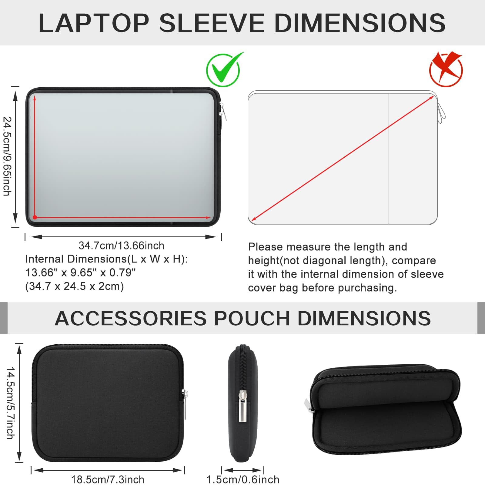 RAINYEAR Funda para portátil Compatible con Notebook Chromebook de 13,3 Pulgadas, Macbook Air de 13 Pulgadas A1369 A1466 Funda para Macbook Pro A1278 con Bolsillo y Bolsa de Accesorios, Negro