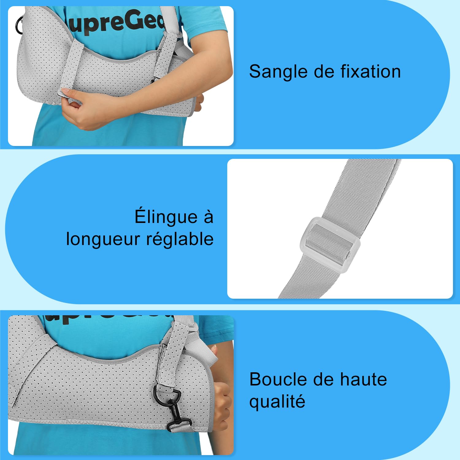 supregear Écharpe de Bras Gauche/Droit, Confortable Médical Attelle Epaule pour Hommes et Femmes, Echarpe de Soutien pour Bras pour Blessure à l'Épaule, Fractures et Luxations, Gris, S