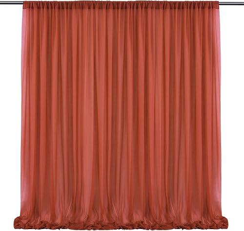 TAYS047 - Cortinas de telón de fondo de gasa roja de 5 x 8 pies, color terracota sin arrugas, cortina transparente color caramelo (2 paneles de 5 x