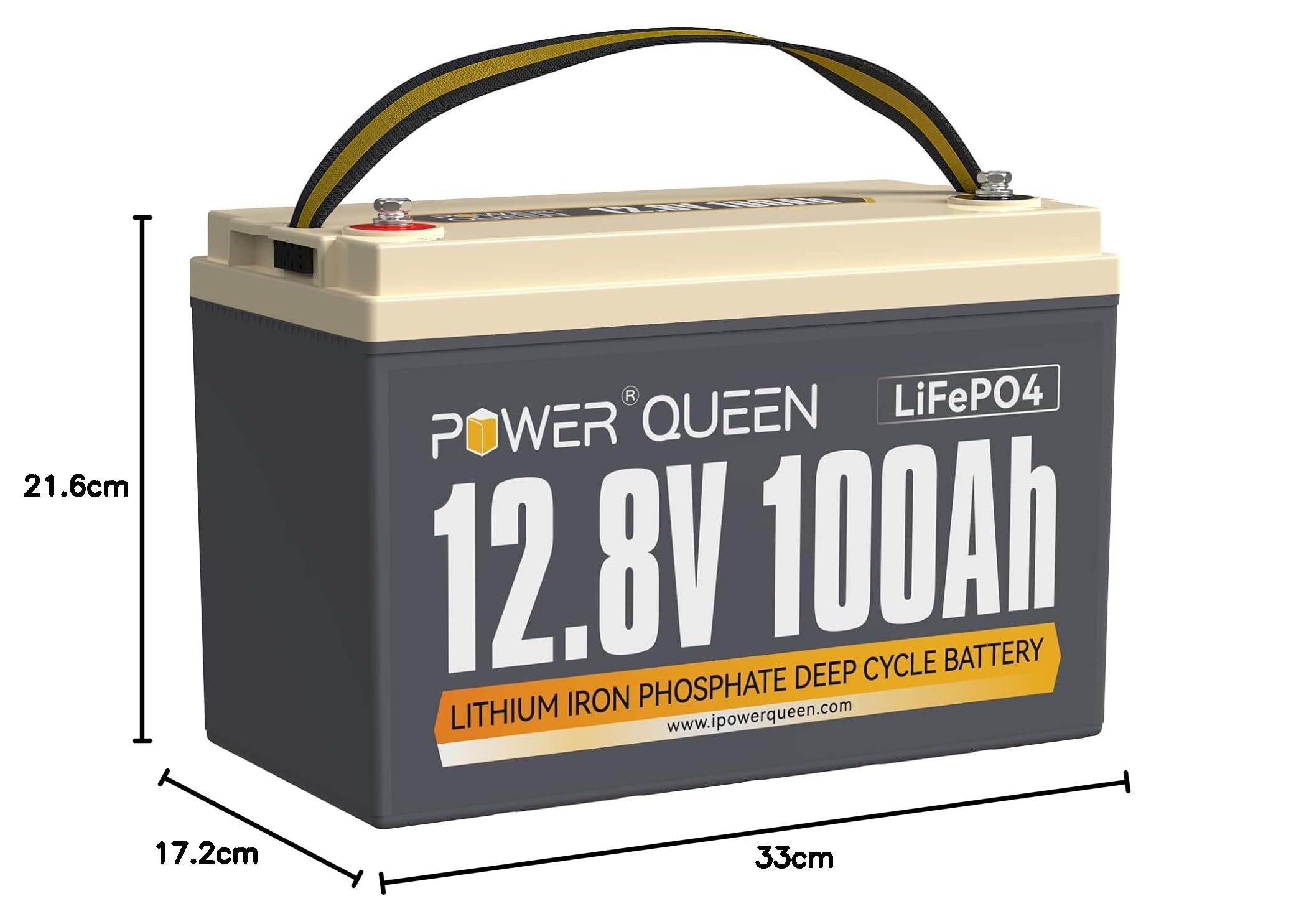 Power Queen 12V 100Ah LiFePO4 Lithium Batterie, 1280Wh Akku mit 100A BMS, 4000+ Ladezyklen, perfekt als Stromquelle für 30~70lbs Schub Trollingmotor, Wohnmobile, Boot