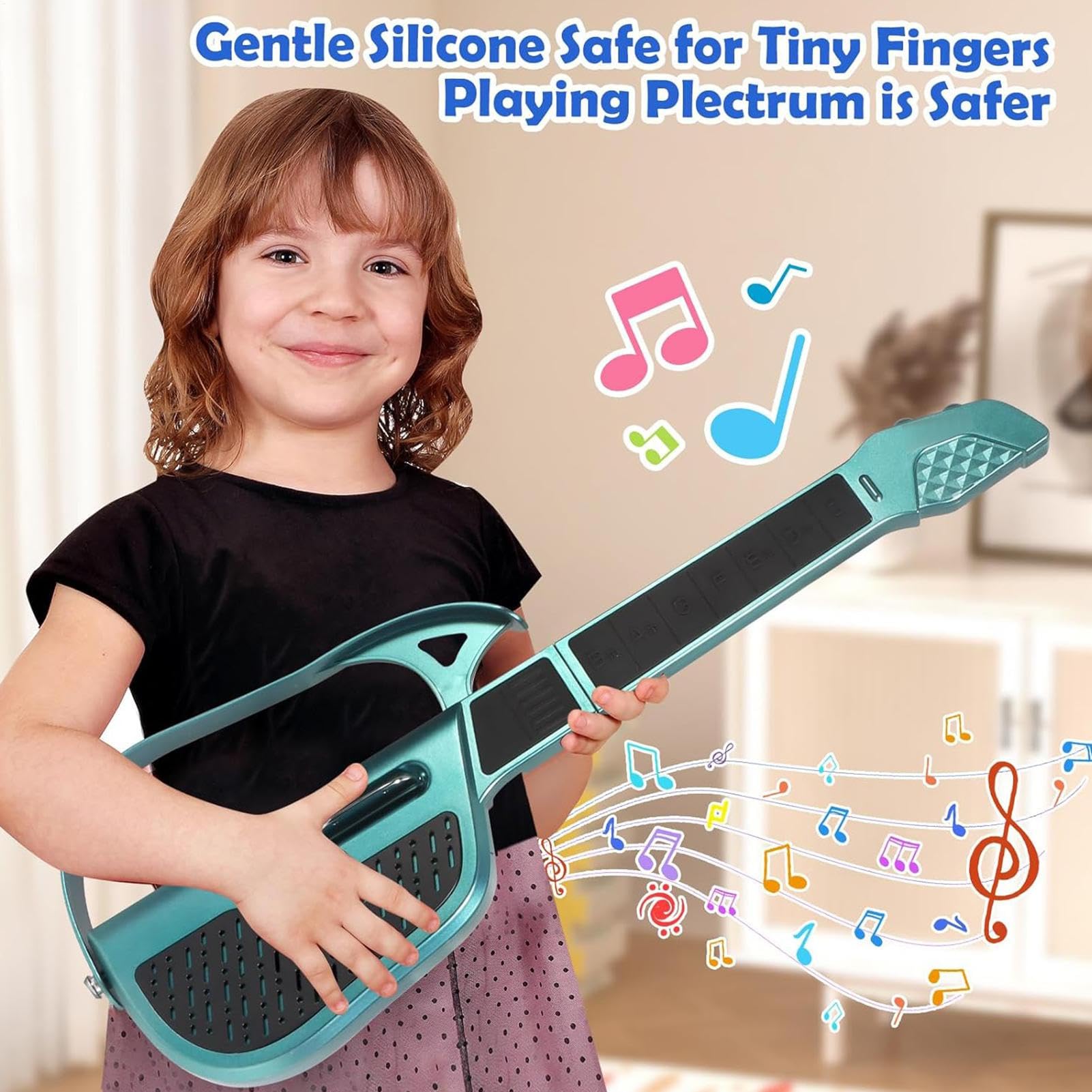 Chitarra Giocattolo Chitarra Elettrica Senza Corde | Strumento Musicale Elettrico Piegevole per Educazione Musicale Bambini Viaggio Casa Scuola Attività