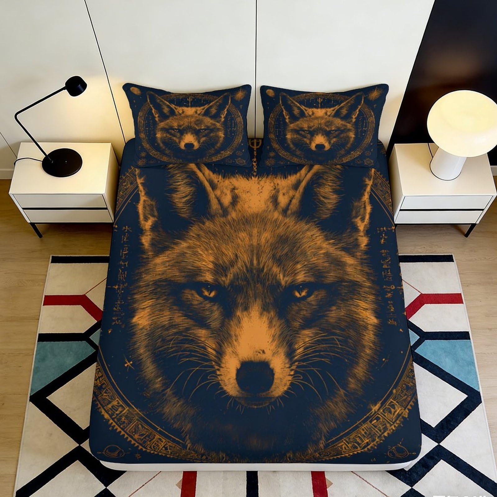 3D Printed Wolf Forest Fitted Sheet Microfiber Bedding Set Nordic Style Mattress Cover for Bedroom Guest Room Decor 90x200x25cm