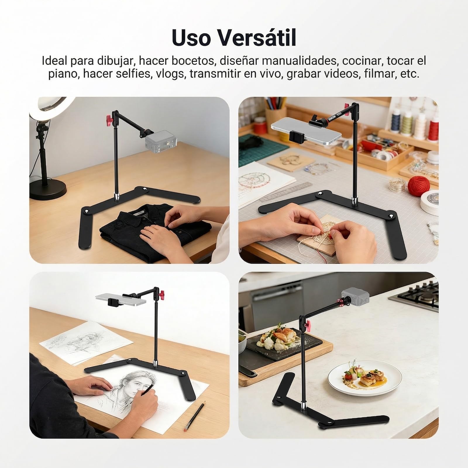 NEEWER Soporte trípode para teléfono Overhead con Brazo articulado con Doble Cabeza esférica, Soporte para teléfono móvil de Mesa con Base Plegable para Piano Cocina Dibujo bocetos Streaming Live